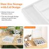 imageLifewit Silverware Organizer with Lid Covered Utensil Tray for Kitchen Drawer and Countertop Plastic Cutlery and Flatware Storage Box for Spoons Forks Knives Holder Case 5 Compartments GrayWhite