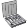 imageLifewit Silverware Organizer with Lid Covered Utensil Tray for Kitchen Drawer and Countertop Plastic Cutlery and Flatware Storage Box for Spoons Forks Knives Holder Case 5 Compartments GrayGray
