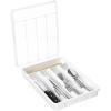 imageLifewit Silverware Organizer with Lid Covered Utensil Tray for Kitchen Drawer and Countertop Plastic Cutlery and Flatware Storage Box for Spoons Forks Knives Holder Case 5 Compartments GrayWhite