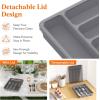 imageLifewit Silverware Organizer with Lid Covered Utensil Tray for Kitchen Drawer and Countertop Plastic Cutlery and Flatware Storage Box for Spoons Forks Knives Holder Case 5 Compartments GrayGray