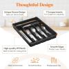 imageLifewit Silverware Organizer with Lid Covered Utensil Tray for Kitchen Drawer and Countertop Plastic Cutlery and Flatware Storage Box for Spoons Forks Knives Holder Case 5 Compartments GrayBlack