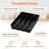 imageLifewit Silverware Organizer with Lid Covered Utensil Tray for Kitchen Drawer and Countertop Plastic Cutlery and Flatware Storage Box for Spoons Forks Knives Holder Case 5 Compartments GrayBlack