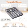 imageLifewit Silverware Organizer with Lid Covered Utensil Tray for Kitchen Drawer and Countertop Plastic Cutlery and Flatware Storage Box for Spoons Forks Knives Holder Case 5 Compartments GrayGray