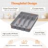 imageLifewit Silverware Organizer with Lid Covered Utensil Tray for Kitchen Drawer and Countertop Plastic Cutlery and Flatware Storage Box for Spoons Forks Knives Holder Case 5 Compartments GrayGray