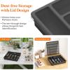 imageLifewit Silverware Organizer with Lid Covered Utensil Tray for Kitchen Drawer and Countertop Plastic Cutlery and Flatware Storage Box for Spoons Forks Knives Holder Case 5 Compartments GrayBlack