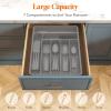 imageLifewit Silverware Organizer with Lid Covered Utensil Tray for Kitchen Drawer and Countertop Plastic Cutlery and Flatware Storage Box for Spoons Forks Knives Holder Case 5 Compartments GrayGray