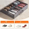 imageLifewit Under Bed Shoe Storage Organizer Set of 2 43 Inches Tall Low Profile Fabric Shoes Container Box with Clear Cover Foldable Storage Bag with 2 Handles Total Fits 24 Pairs of Shoes GreyGray