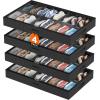 imageLifewit Under Bed Shoe Storage Organizer Set of 2 43 Inches Tall Low Profile Fabric Shoes Container Box with Clear Cover Foldable Storage Bag with 2 Handles Total Fits 24 Pairs of Shoes GreyBlack
