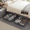 imageLifewit Under Bed Shoe Storage Organizer Set of 2 43 Inches Tall Low Profile Fabric Shoes Container Box with Clear Cover Foldable Storage Bag with 2 Handles Total Fits 24 Pairs of Shoes GreyGray