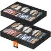 imageLifewit Under Bed Shoe Storage Organizer Set of 2 43 Inches Tall Low Profile Fabric Shoes Container Box with Clear Cover Foldable Storage Bag with 2 Handles Total Fits 24 Pairs of Shoes GreyBlack