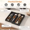 imageLifewit Utensil Organizer for Kitchen Drawer Bamboo Cooking Utensil Tray Expandable Cutlery Silverware Flatware Holder Adjustable Spatula Tools Gadgets Storage Divider Large Natural and BlackBlack
