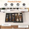 imageLifewit Utensil Organizer for Kitchen Drawer Bamboo Cooking Utensil Tray Expandable Cutlery Silverware Flatware Holder Adjustable Spatula Tools Gadgets Storage Divider Large Natural and BlackBlack