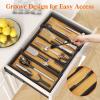 imageLifewit Utensil Organizer for Kitchen Drawer Bamboo Cooking Utensil Tray Expandable Cutlery Silverware Flatware Holder Adjustable Spatula Tools Gadgets Storage Divider Large Natural and BlackNatural  Black