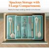 imageLifewit Utensil Organizer for Kitchen Drawers Expandable Cooking Utensil Tray Adjustable Cutlery Silverware Flatware Holder Plastic Kitchen Spatula Tools and Gadgets Storage Divider Large BlackTurquoise