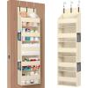 imageLifewit 1 Pack Over the Door Organizer 5 Shelf Clear Window Hanging Storage with 4 Mesh Side Pockets Anti Tilt 40 lbs Load Behind Door for Pantry Nursery Bathroom Bedroom Kitchen Dorm GreyBeige