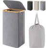 imageLifewit 100L Laundry Basket with Lid Clothes Hampers for Laundry with Bamboo Handles and A Removable Bag Large Foldable Laundry Hamper for Bedroom Bathroom Dorm Laundry Room GrayGray