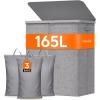imageLifewit 165L Laundry Basket with Lid Large Laundry Hamper with Plastic Handles and Removable Bag Foldable Tall Dirty Clothes Hampers for Laundry for Laundry Room Bedroom Bathroom Dorm BeigeLight Gray