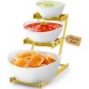 imageLifewit 3 Tier Plastic Serving Bowls with Metal Stand Chips and Dip Serving Tray Set for Entertaining Party CrackProof Serving Platters for FruitSaladSnackDessert AppetizerCandy GoldGold