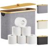 imageLifewit 30L Toilet Paper Storage Holder for 12 to 16 Rolls Free Standing Toilet Paper Basket Stand with Bamboo Lid Collapsible Fabric Bathroom Organizer Box for Mega Rolls Large WhiteGray