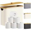 imageLifewit 30L Toilet Paper Storage Holder for 12 to 16 Rolls Free Standing Toilet Paper Basket Stand with Bamboo Lid Collapsible Fabric Bathroom Organizer Box for Mega Rolls Large WhiteWhite