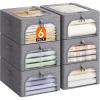 imageLifewit Clothes Storage Bins with Metal Frame 6 Pack Fabric Stackable Storage Bags with Lids Zipper Foldable Clost Organizers Containers for Clothing Blanket Winter Cloth 40L6