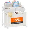 imageLifewit Laundry hamper 3 Section Large Rolling Laundry Sorter with Shelf ampamp 2 Drawers PullOut Laundry Basket Organizer with Wheels and Removable Bag for Laundry Room Bathroom Rustic Brown and BlackWhite