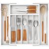 imageLifewit Silverware Drawer Organizer Expandable Utensil Tray for Kitchen Bamboo Flatware and Cutlery Holder Wood Adjustable Storage for Spoons Forks Knives Large NaturalWhite