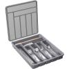 imageLifewit Silverware Organizer with Lid Covered Utensil Tray for Kitchen Drawer and Countertop Plastic Cutlery and Flatware Storage Box for Spoons Forks Knives Holder Case 5 Compartments GrayGray