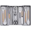 imageLifewit Utensil Organizer for Kitchen Drawers Expandable Cooking Utensil Tray Adjustable Cutlery Silverware Flatware Holder Plastic Kitchen Spatula Tools and Gadgets Storage Divider Large BlackGray