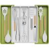 imageLifewit Utensil Organizer for Kitchen Drawers Expandable Cooking Utensil Tray Adjustable Cutlery Silverware Flatware Holder Plastic Kitchen Spatula Tools and Gadgets Storage Divider Large BlackGreenWhite
