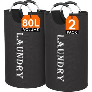 imageLifewit 100L 2Pack Large Laundry Basket Collapsible Laundry Hamper with Aluminum Handles Waterproof Freestanding Dirty Clothes Hampers for Laundry Room Bedroom Dorm Bathroom BlackBlack