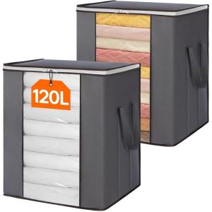 imageLifewit 120L Extra Large Blanket Storage Bags Foldable Comforter Storage with Reinforced Handles Clothes Storage Containers for King Comforter Bedding Pillow Sheet Storage Bin with Lids 3 Pack2