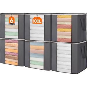 imageLifewit 120L Extra Large Blanket Storage Bags Foldable Comforter Storage with Reinforced Handles Clothes Storage Containers for King Comforter Bedding Pillow Sheet Storage Bin with Lids 3 Pack6