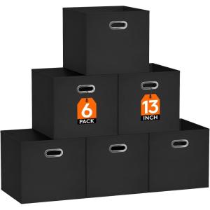 imageLifewit 13 Inch Cube Storage Bins 6 Packs Cube Storage Organizer Foldable Decorative Fabric Storage Baskets for Organizing Home Organizers with Metal Handles for Shelves Closet 36L GrayBlack
