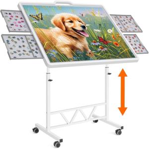 imageLifewit 1500 Pieces Adjustable Jigsaw Puzzle Table with Wheels 360degree AngleHeight Adjustable Puzzle Board with Metal Legs Drawers Felt Mat Protective Cover Ideal Gift 333quot x 254quot White
