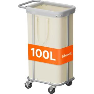 imageLifewit 150L Large Laundry Basket with Wheels Tall 2 Section Laundry Hamper Organizer Rolling Laundry Cart with Steel Frame ampamp Removable Bag for Luandry Room Bathroom Bedroom WhiteWhite