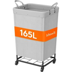 imageLifewit 165L Laundry Basket with Wheels Large Heavy Duty Commercial Rolling Laundry Hamper with Handles Tall Steel Frame Laundry Cart for Laundry Room Bedroom Hotel Home Dorm WhiteSliver Gray