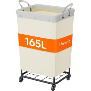 imageLifewit 165L Laundry Basket with Wheels Large Heavy Duty Commercial Rolling Laundry Hamper with Handles Tall Steel Frame Laundry Cart for Laundry Room Bedroom Hotel Home Dorm WhiteWhite
