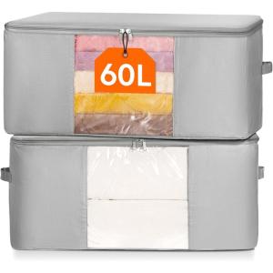 imageLifewit 2 Pack Comforter Storage Bags Folable Blanket Storage Fabric Clothes Organizer Storage Containers with Zippers for KingQueen Comforters Pillows Blankets Bedding Quilt Duvet 60L2