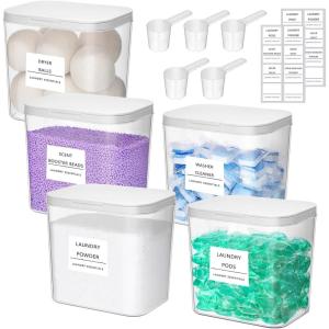 imageLifewit 2 Pack Laundry Pods container with Labels and Measuring Scoops Two 072 Gal92 Oz Powder Containers with PressandPop Lid Laundry Room Organization and Storage for Booster Beads5