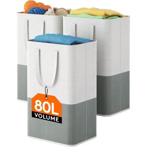 imageLifewit 2 x 80L Laundry Hamper Freestanding Laundry Basket with Handles Waterproof Tall Collapsible Clothes Hamper for Laundry Dorm Bedroom Bathroom DarkLight3