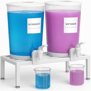 imageLifewit 2Pack Liquid Laundry Detergent Dispenser 118 fl oz35L Laundry Room Soap Dispenser with LeakProof Spigot Plastic Containers for Fabric Softener Bleach with Stand Labels Measuring Cups