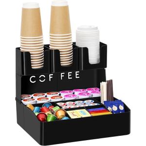 imageLifewit 2tier Coffee Station Organizer for Countertop 10 Compartments Tea Condiment StorageCoffee Bar Organizer for Office Breakroom Home Kitchen Black