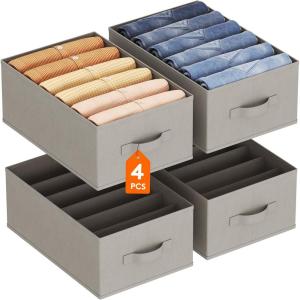 imageLifewit 3 Pack Clothes Organizer 6 Grids Closet Jean Storage Bins with Handles and Support Boards Foldable Drawer Organizer for Sweater Pants Tshirt Dress Grey Size 165x106x714