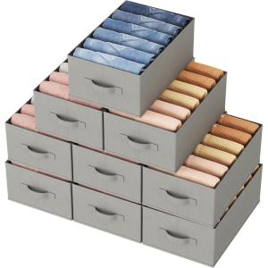 imageLifewit 3 Pack Clothes Organizer 6 Grids Closet Jean Storage Bins with Handles and Support Boards Foldable Drawer Organizer for Sweater Pants Tshirt Dress Grey Size 165x106x719