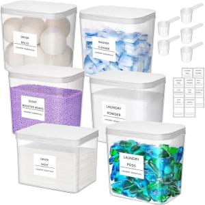 imageLifewit 31 Laundry Pods Container ampamp Dryer Sheet Holder Large Powder Detergent Dispenser Storage Jars Laundry Room Containers for Scent Booster Beads with Pop up Lids Labels and Scoop6