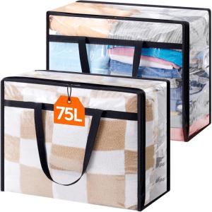 imageLifewit 4 Pack Clear Clothes Storage Bags 40L Plastic Blanket Storage Bag Vinyl Foldable Moving Bags with Zipper Closet Organizers and Storage Containers for Bedding Duvet Comforter2