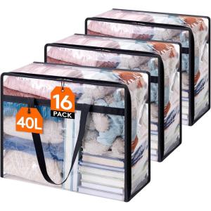 imageLifewit 4 Pack Clear Clothes Storage Bags 40L Plastic Blanket Storage Bag Vinyl Foldable Moving Bags with Zipper Closet Organizers and Storage Containers for Bedding Duvet Comforter16