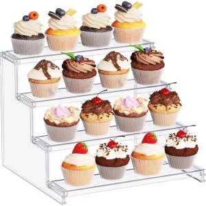 imageLifewit 4 Tier Clear Display Riser Stand Toolfree Assembly Plastic Organizers for Figures Cupcake Perfume Dessert Desktop Display Stand for Organize and Decoration 9 Inch 1Pack12inch 1 pack