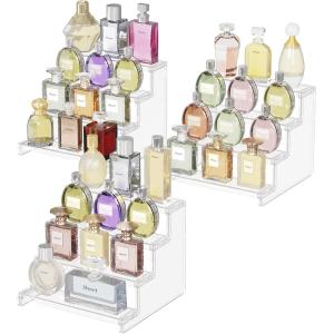 imageLifewit 4 Tier Clear Display Riser Stand Toolfree Assembly Plastic Organizers for Figures Cupcake Perfume Dessert Desktop Display Stand for Organize and Decoration 9 Inch 1Pack9inch 3 pack